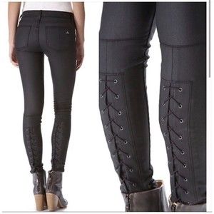 rag & bone Black Skinny Jeans with Lace-Up Detail